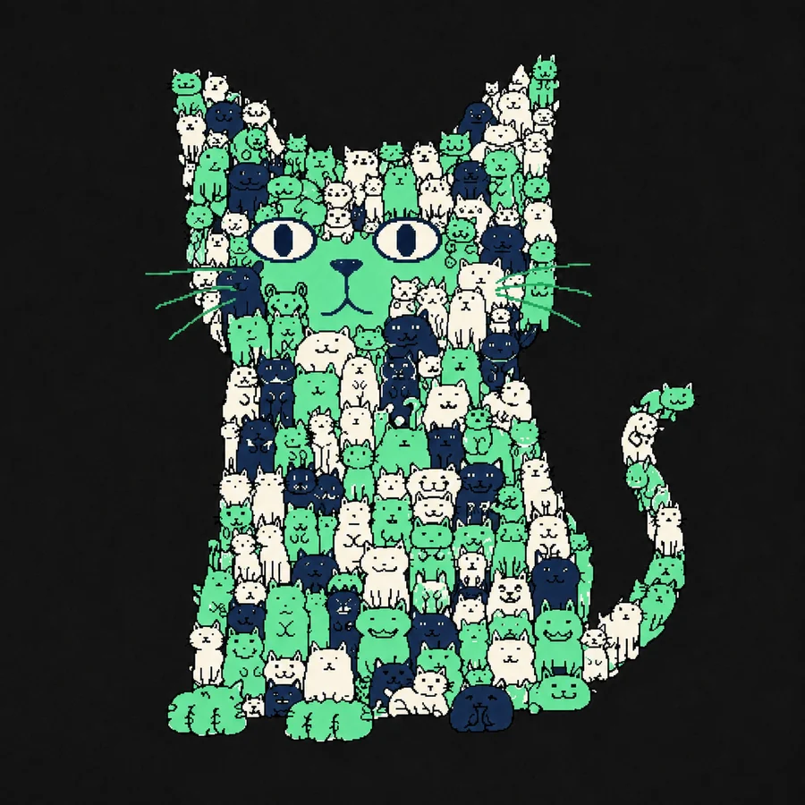 A cat made of hundreds of small cats.